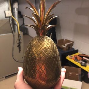 2 vintage MCM matching bronze pineapple container